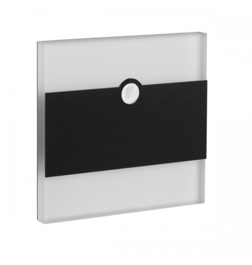 Laiptų šviestuvas TERRA LED PIR B-WW, 12V 0.8W 3000K, juodos spalvos apdaila, su judesio davikliu