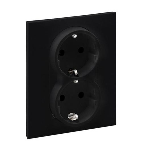 Kištukinis lizdas su įž. ir sklende 2 vietų Legrand SUNO, matinė juoda sp.