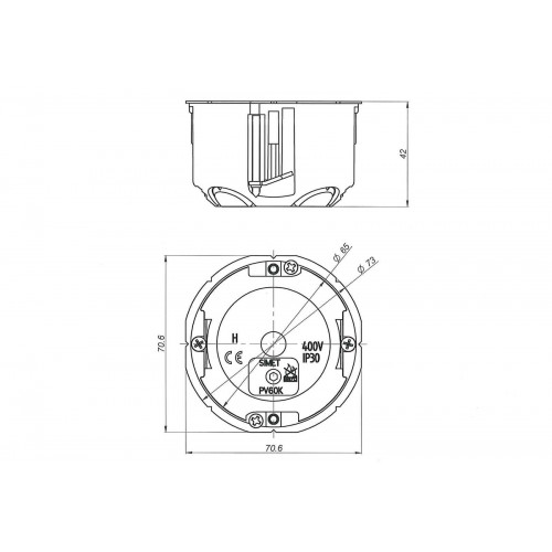 Montažinė dėžutė 1 v. (GKP tvirt.) 40 mm gylio SIMET PV60K
