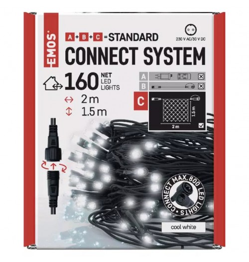EMOS CONNECT girlianda - tinklas 160LED 2x1.5m IP44 šaltai balta D1DC01 / ZY1934