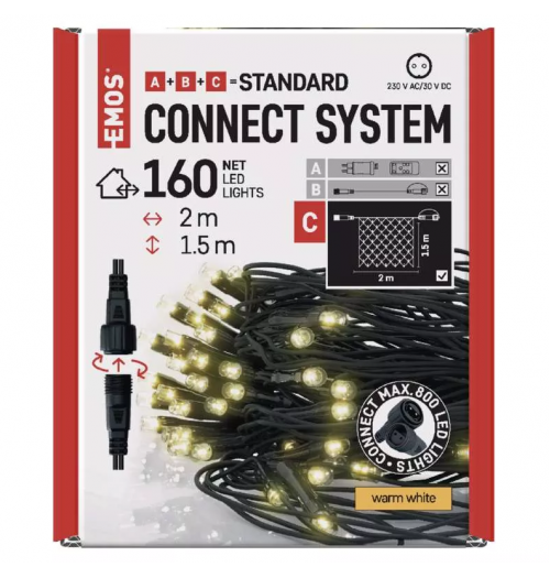 EMOS CONNECT girlianda - tinklas 160LED 2x1.5m IP44 šiltai balta D1DW01 / ZY1443