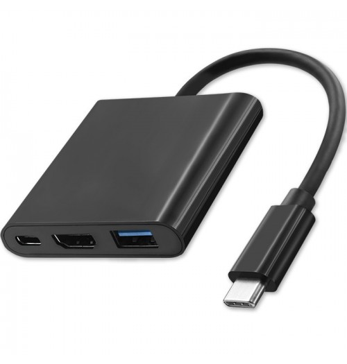 USB C 3.1 šakotuvas (išėjimai: 1xUSB C 3.1 PD 100W, 1xHDMI 4K, 1xUSB A 3.0)