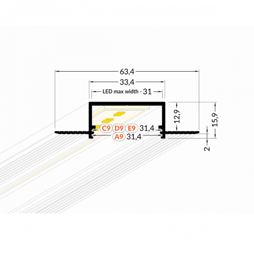 Priglaistomas profilis LED juostoms neanoduotas VARIO30-04, 1 m