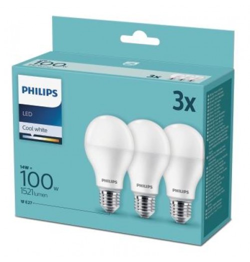 Lempučių rinkinys PHILIPS E27 A60 14W 4000K 1521lm 3PACK