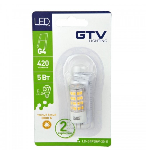 Lemputė GTV LED G4 5W 3000K 420lm (12V DC)