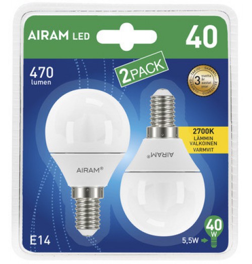 Lemputė AIRAM LED E14 P45 5W 2800K 2PACK