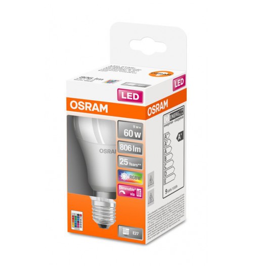 Lemputė OSRAM LED STAR RGB+WW E27 9W, valdoma pulteliu