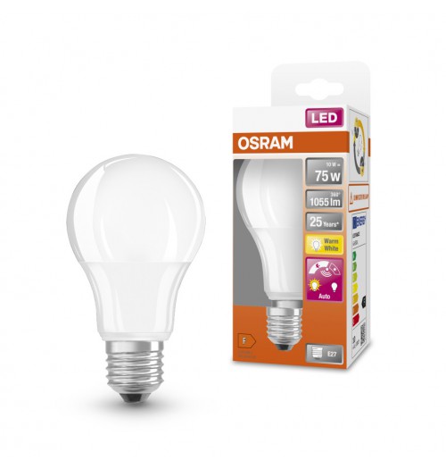Lemputė OSRAM LED STAR+ E27 A75 10W 2700K 1055lm su fotorele
