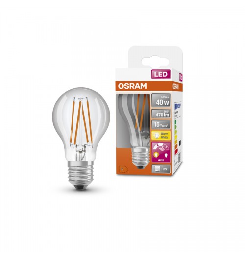 Lemputė OSRAM LED STAR+ E27 A60 4.9W 2700K 470lm su fotorele