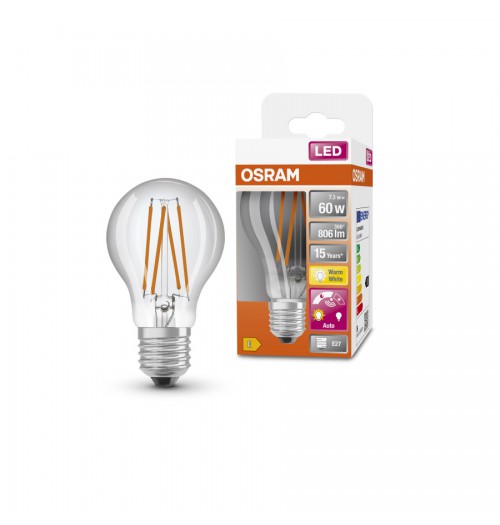 Lemputė OSRAM LED STAR+ E27 A60 7.3W 2700K 806lm su fotorele