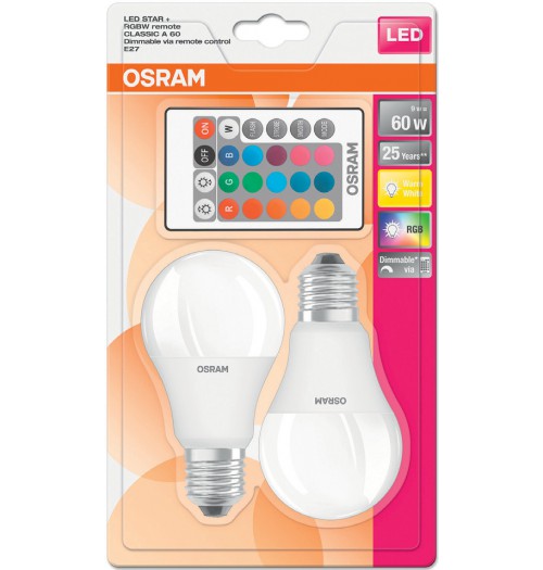 Lemputė OSRAM LED STAR RGB+WW E27 9W, 2 vnt. kompl., valdoma pulteliu