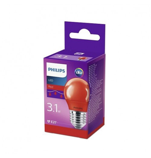 Lemputė LED E27 G45 3.1W raudona Philips