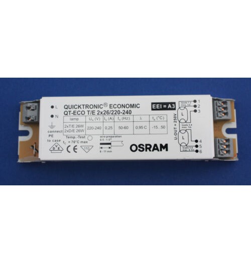 Elektroninis lempų paleidiklis OSRAM QUICKTRONIC ECONOMIC QT-ECO G23/G24 2x26W