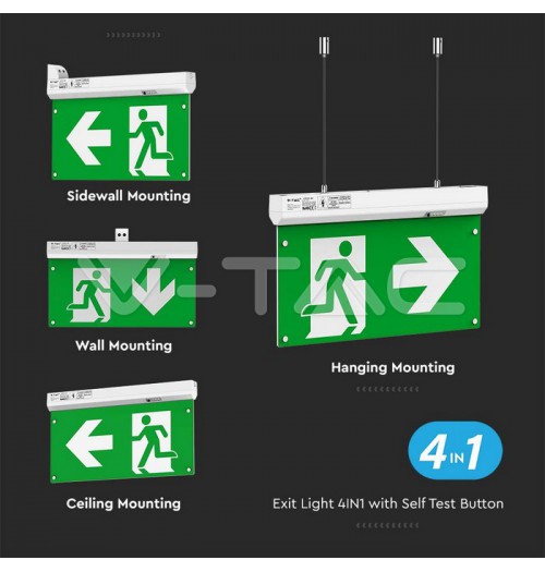 Evakuacinis šviestuvas V-TAC VT-995, LED, 2.5W, 3 val., IP20, 4 montavimo būdai
