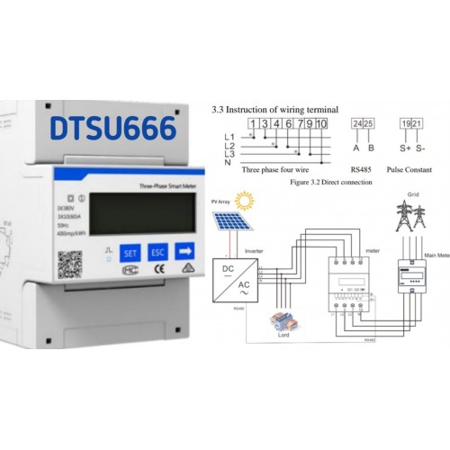 Išmanusis el. energijos skaitiklis ("smartmeter") CHINT DTSU666, tiesioginio jungimo, 3F 80A