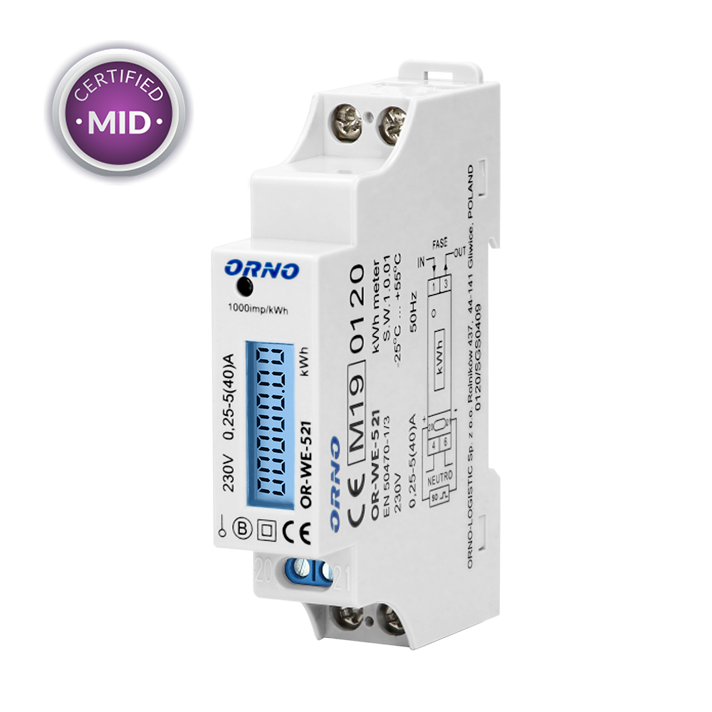 ELEKTRIARVESTI 1F OR-WE-501 5(40)A, DIN, LCD display, ORNO